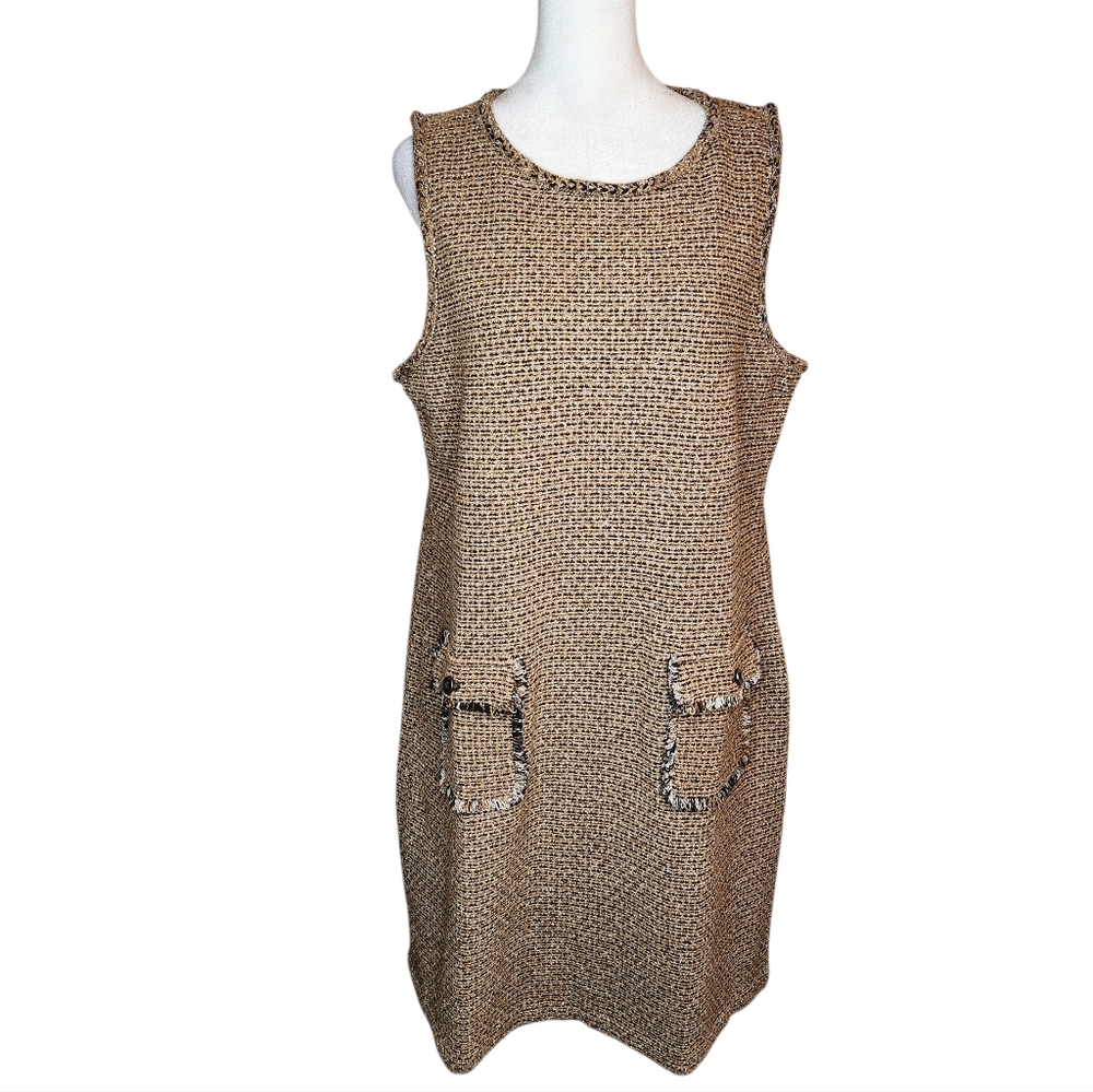 NEW J Jill Sleeveless Tweed Butterscotch Shift Dress Size Medium
